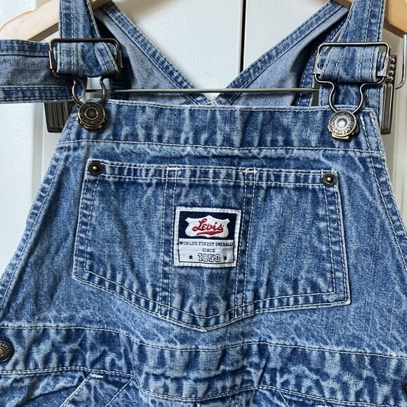 Vintage Levi's Kids Overalls Bib Dungaree Size 4/5 Blue Denim Jean Distressed - Picture 4 of 15